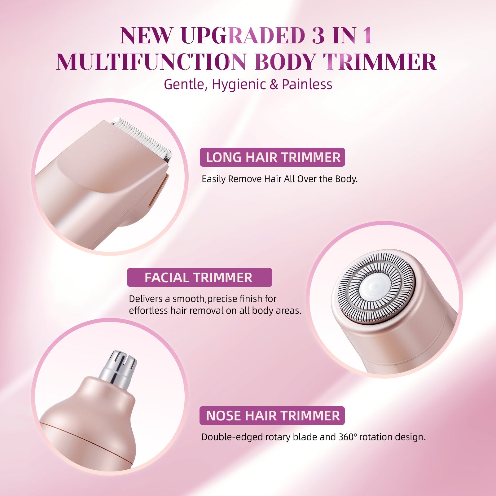 BettrShave™ Rose Gold | 3-in-1 Women's Body, Bikini & Facial Hair Trimmer